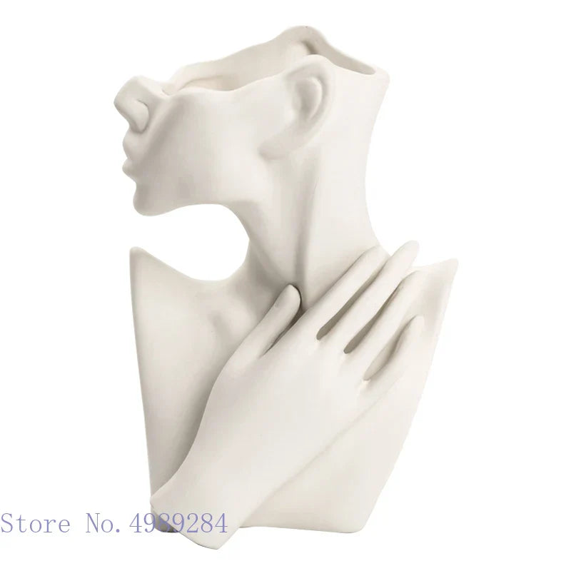 ديكوربايتس™ مزهرية خزفية تجريدية نصف وجه، زخرفة بورتريه، حرفة يدوية فنية