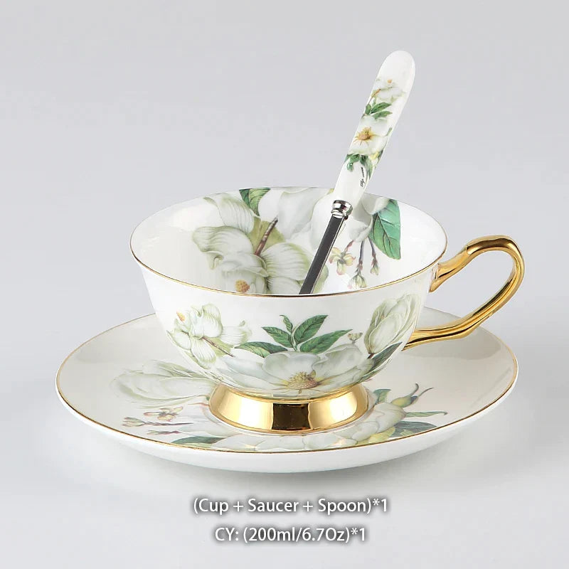 DecorBites™ Camellia Bone China Tea & Coffee Set - Porcelain Teatime Pot, Cups, & Sugarpot