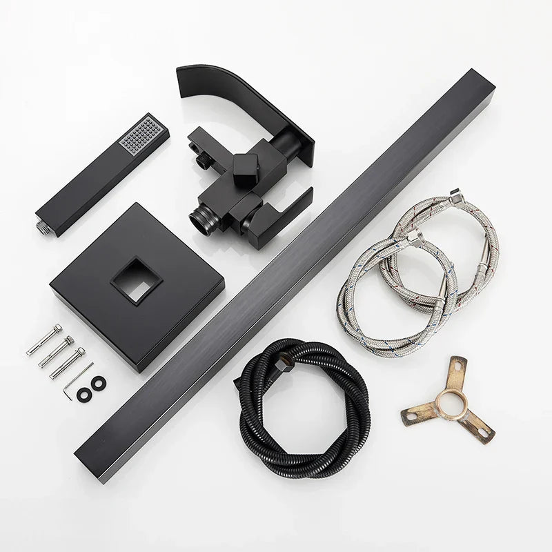 DecorBites™ Matte Black Waterfall Bathtub Shower Faucet, Floor Standing Hot Cold Mixer Tap