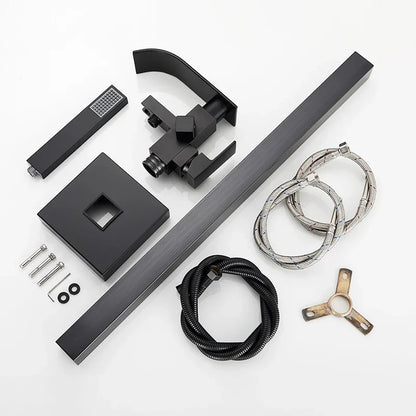 DecorBites™ Matte Black Waterfall Bathtub Shower Faucet, Floor Standing Hot Cold Mixer Tap