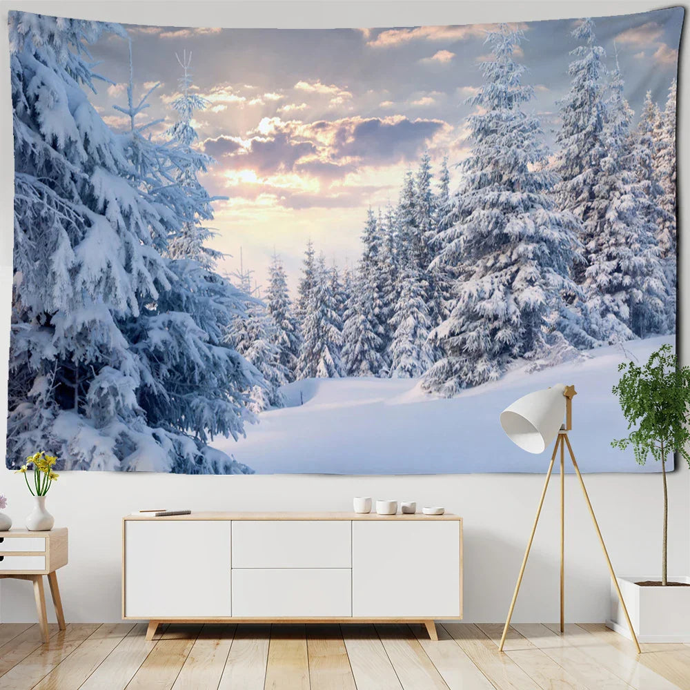 Decobites Snow Scenery Bohemian Tapestry Wall Hanging for Small Fresh Living Room Decor