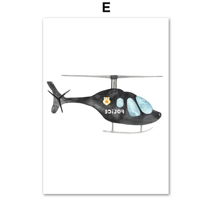 DecorBites™ "Adventures in Motion" Canvas Print - Nordic Cartoon Transportation