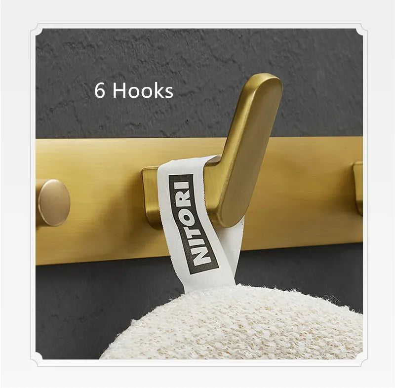 DecorBites™ Brushed Gold Aluminum Robe Hooks Set for Bathroom and Kitchen