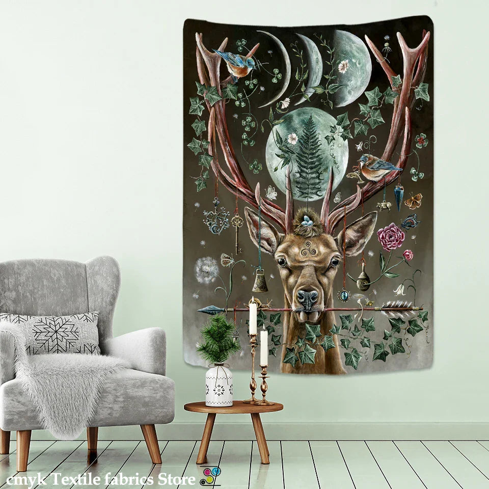 Decobites Forest Elk Hippie Wall Tapestry for Bohemian Bedroom Decor