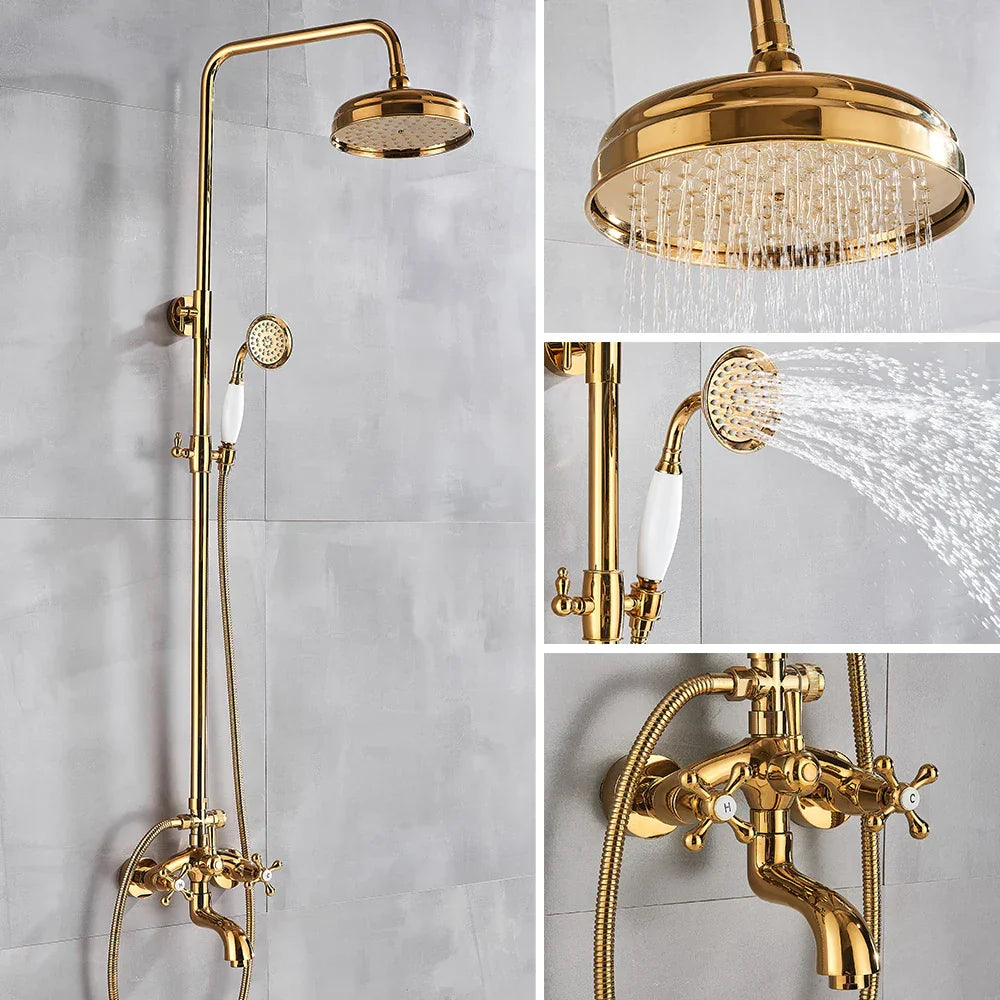 DecorBites™ Gold Brass Shower Faucet Set with Tub Spout and Dual Handles