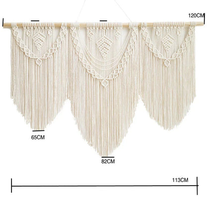 Decobites Large Hand-Woven Macrame Wall Hanging Tapestry with Wooden Stick & Tassels