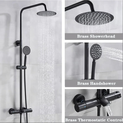 DecorBites™ Black Shower Faucet Set with Thermostatic Control and 8" Rainfall Head