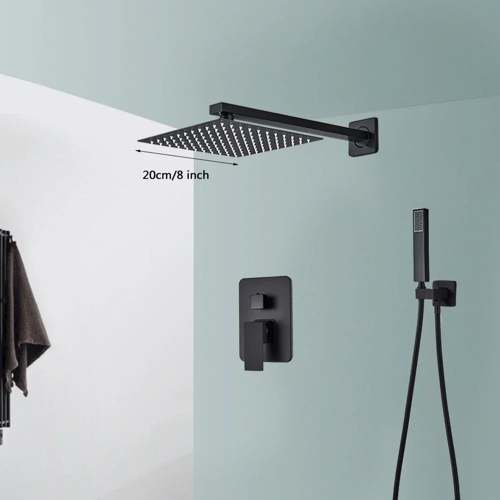 DecorBites™ Black Wall Mounted Rainfall Shower System with Tub Spout