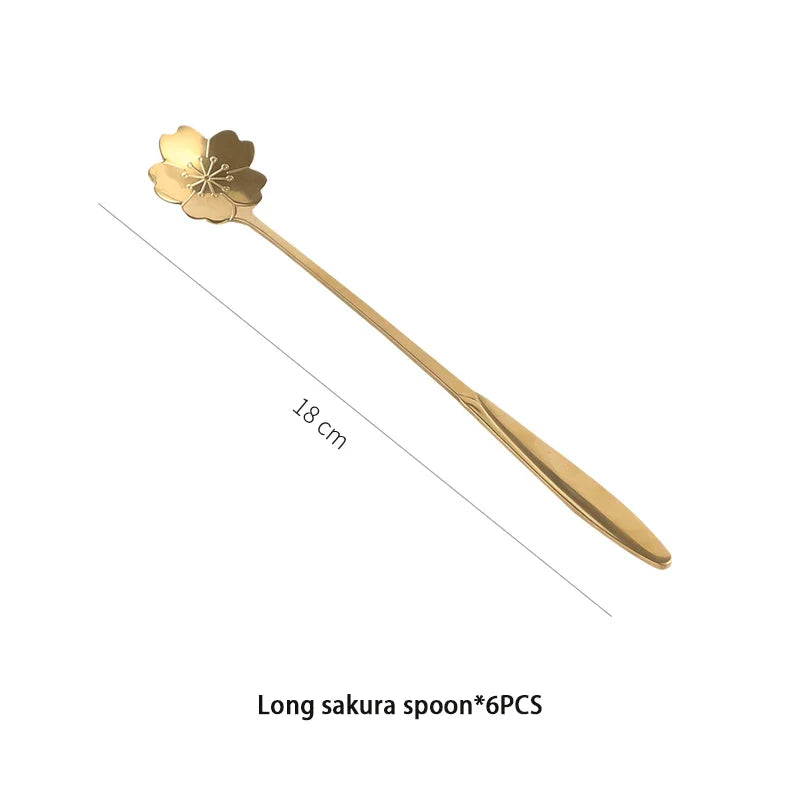 DecorBites™ Gold Flower Stainless Steel Teaspoons Set for Coffee, Desserts, and Ice Cream