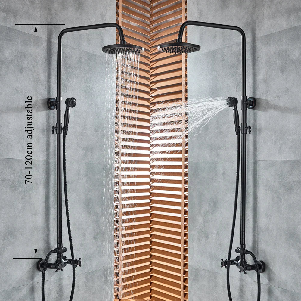 Juego de grifería para ducha DecorBites™ en bronce negro con cabezal de ducha tipo lluvia de 8" y ducha de mano.