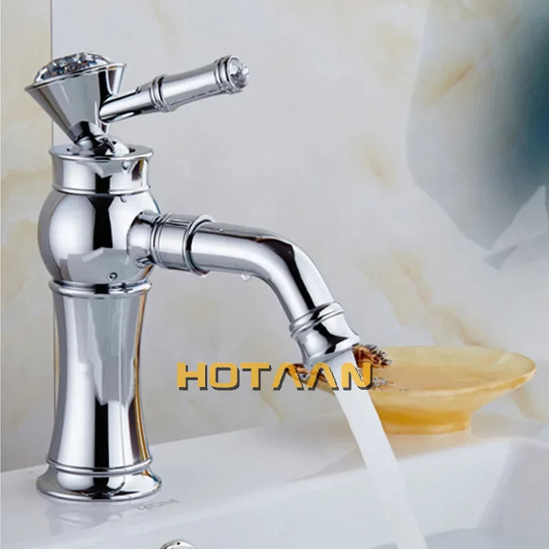 Gold Brass Basin Faucet Chrome Ceramic Finish
