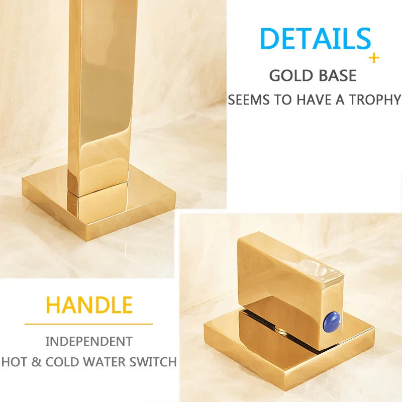 DecorBites™ Golden Brass Dual Handle Basin Faucet Set - Deck Mounted Hot Cold Mixer