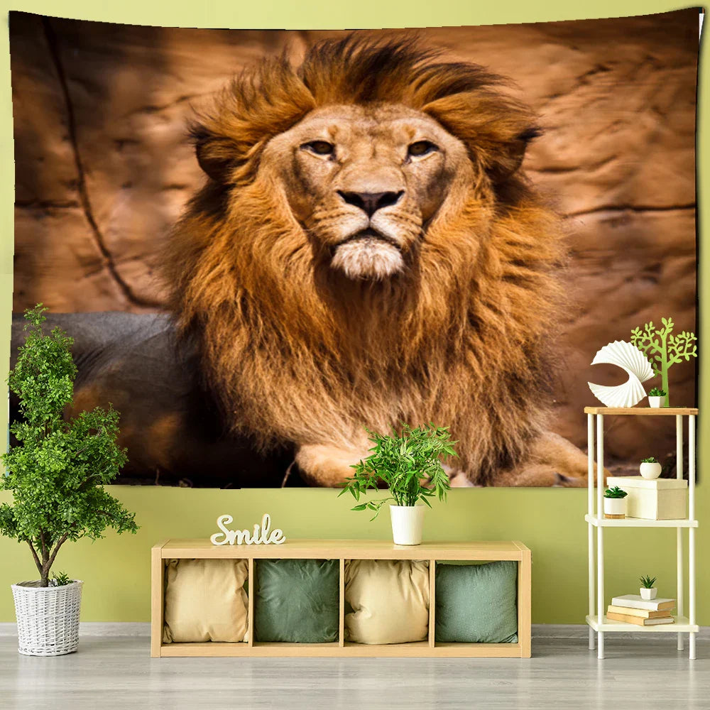 Decobites Majestic Lion Pattern Tapestry Art Wall Hanging Yoga Rug Bedroom Decor