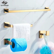 Conjunto de Herrajes de Baño Decorbites™ Oro: Gancho para Batas, Barra para Toallas, Estante, Soporte para Papel Higiénico
