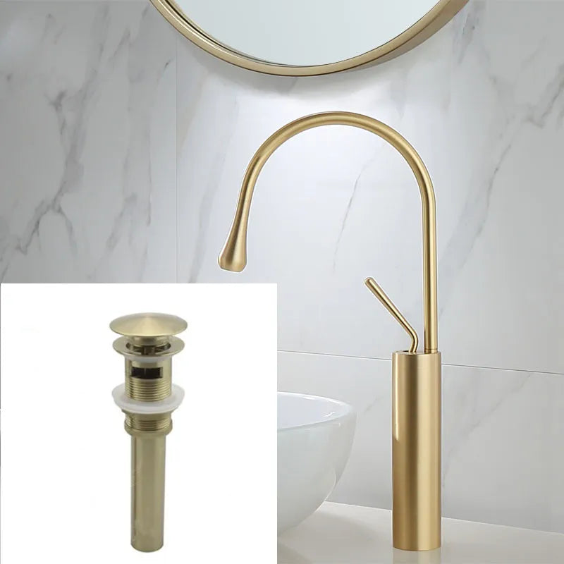 DecorBites™ Gold & Marble Basin Faucet: Single Handle Swivel Sink Water Crane