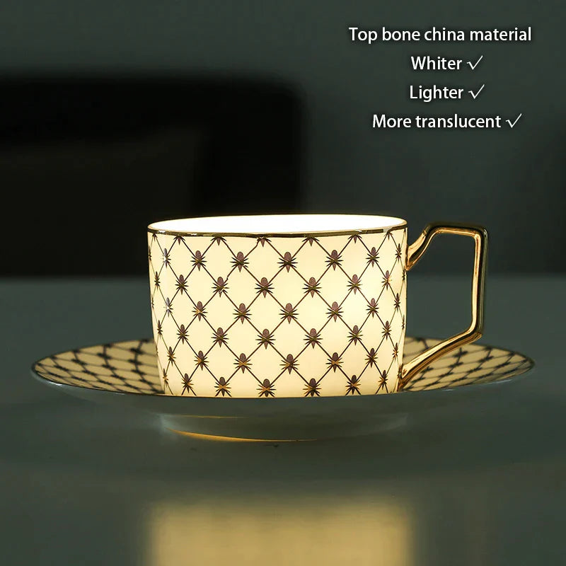 DecorBites™ Gold Porcelain Coffee & Tea Set, Elegant Bone China Luxury Ceramics