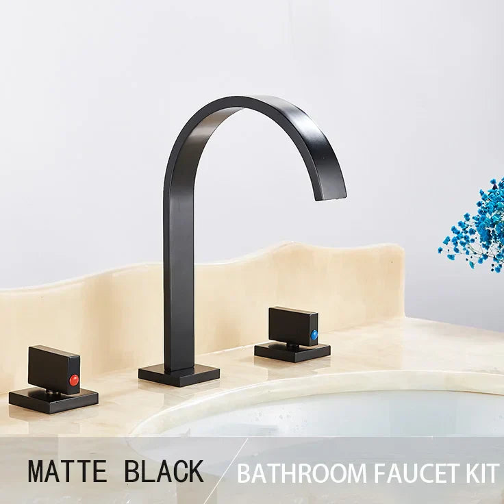 DecorBites™ Golden Brass Dual Handle Basin Faucet Set - Deck Mounted Hot Cold Mixer