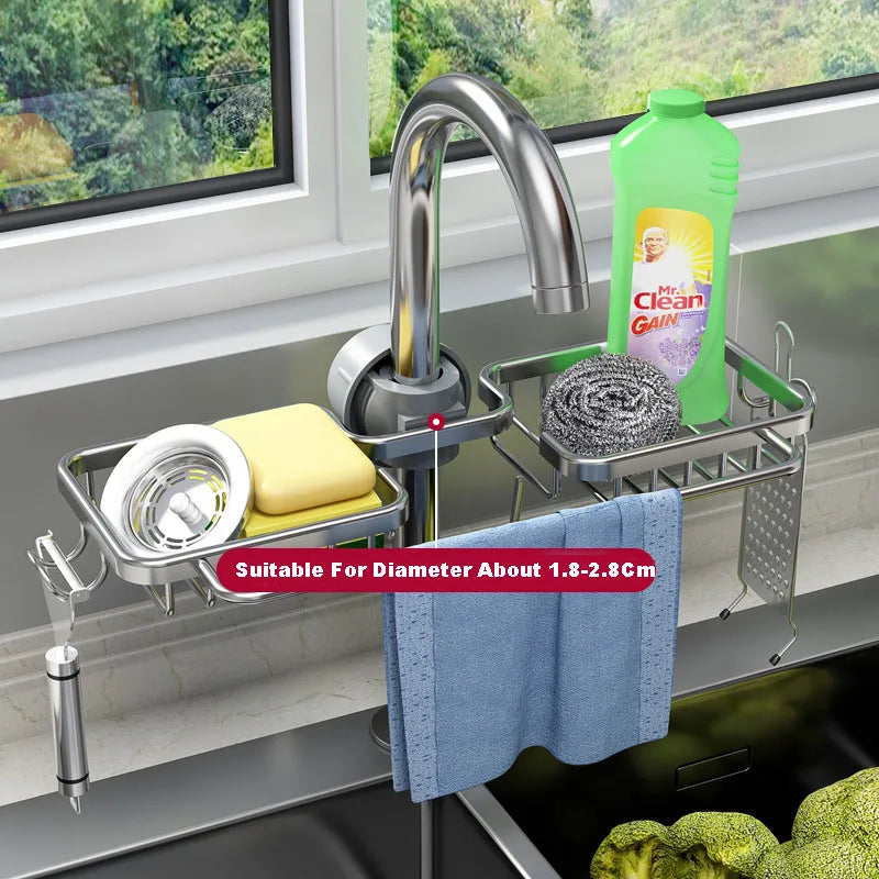 DecorBites™ Adjustable Kitchen Sink Rack with Soap Dish and Hooks