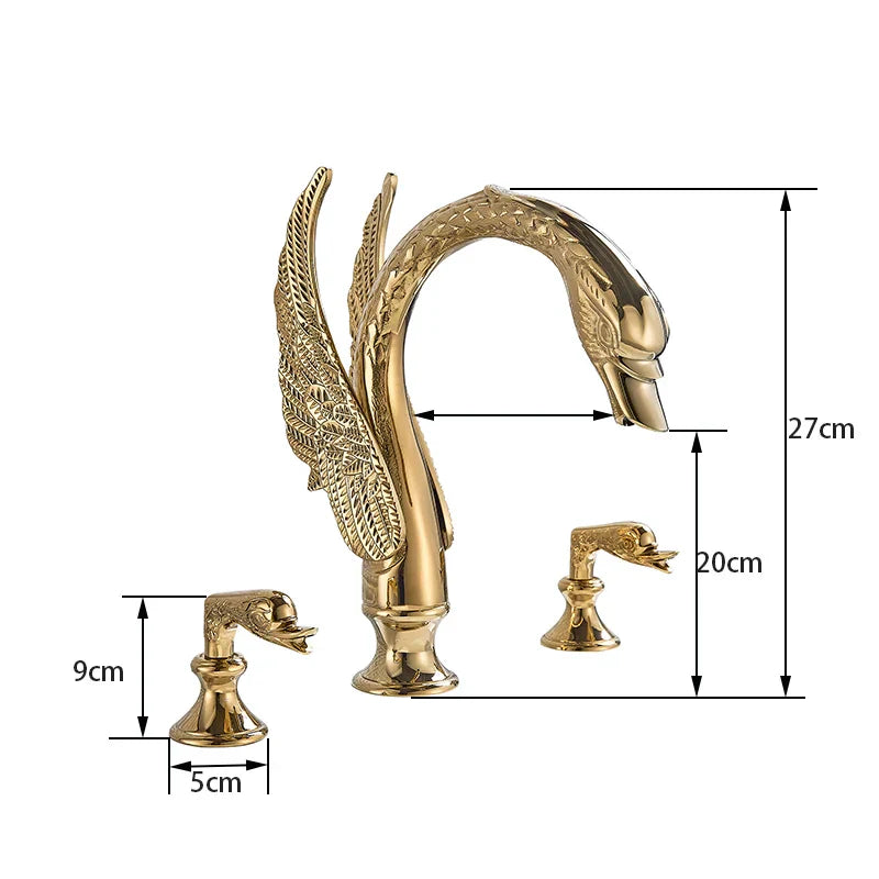 DecorBites™ Golden Swan Basin Faucet Double Handle Hot Cold Mixer Tap for Bathroom