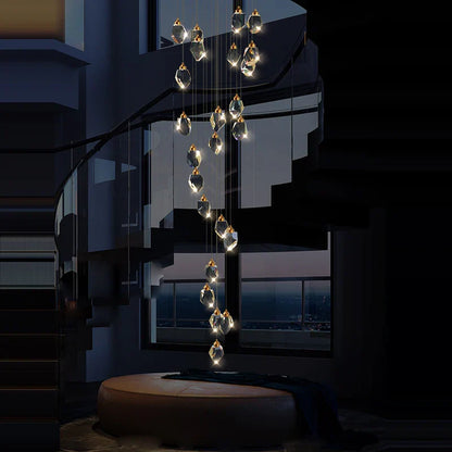 DecorBites™ Crystal Stone Copper Chandelier - LED Postmodern 2025 Lighting for Staircase