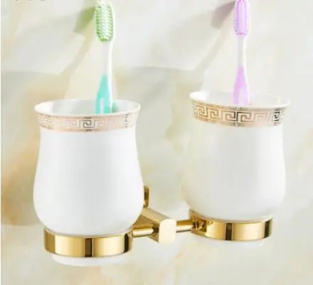 DecorBites™ Gold Brass Bath Hardware Set: Towel Rack, Paper Holder, Toilet Brush Holder, Towel Ranger, Hooks