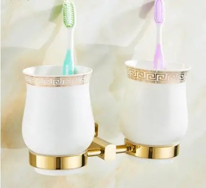 DecorBites™ Gold Brass Bath Hardware Set: Towel Rack, Paper Holder, Toilet Brush Holder, Towel Ranger, Hooks