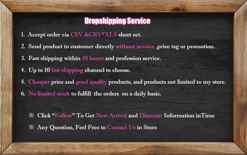 a black chalkboard framed in rustic wood displays pink and white text for a dropshipping service featuring a bauhaus spring table lamp with chrome and white glass designed for bedroom lighting