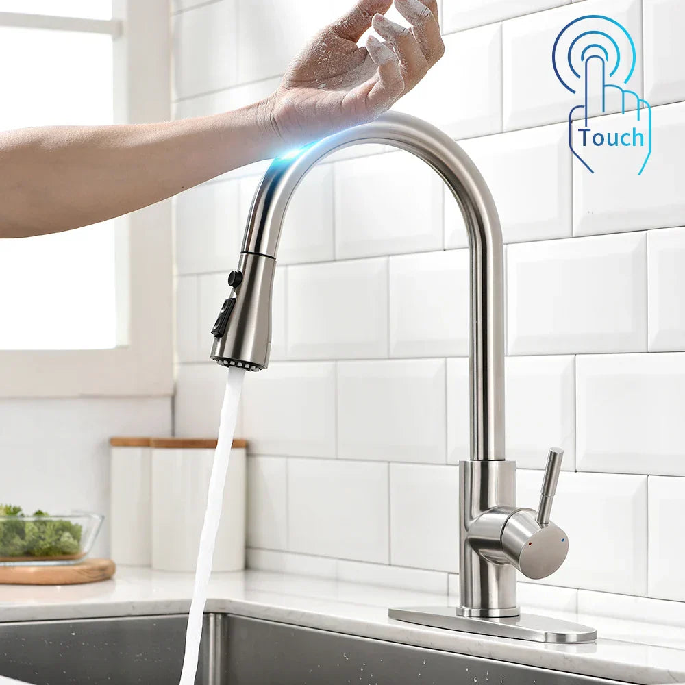 DecorBites™ Gold Sensor Kitchen Faucet Stainless Steel Smart Touch Control Sink Tap