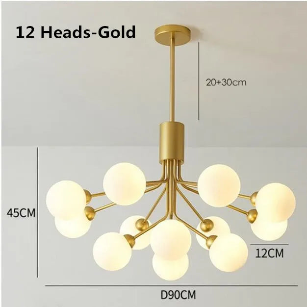 Lámpara de araña de bola de vidrio dorado Decorbites™: Iluminación LED de lujo para comedor, cocina, café