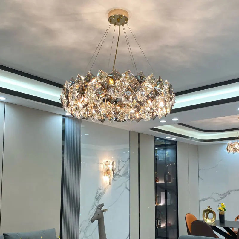 DecorBites™ Crystal Chandelier: High-End LED Pendant Light for Living Room, Dining Room & Kitchen