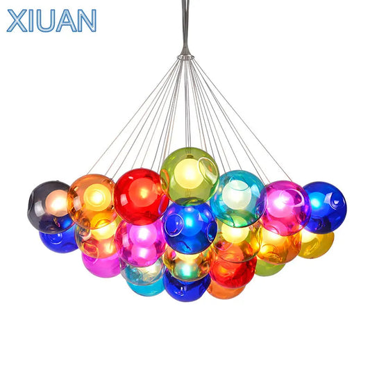 DecorBites™ Clear Glass Chandelier with Colorful Sconces, LED Pendant Light for Living Room and Kids Room