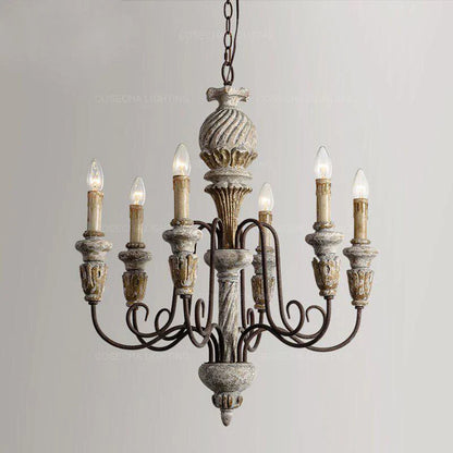 DecorBites™ Antique White Wooden Chandelier Elegant French Rustic Lighting
