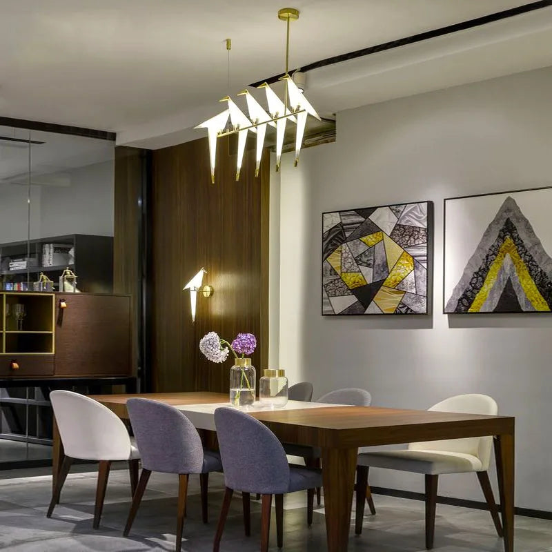Lámpara de Araña Pájaro de Origami Jaula de Oro Decorbites™ - Accesorio de Iluminación Moderno para la Decoración del Hogar