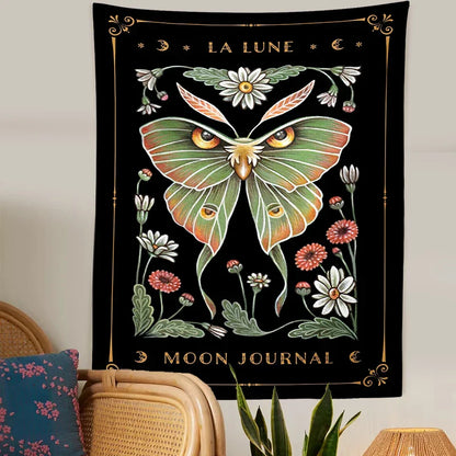 Decobites Moon Moth Tapestry Wall Hanging - Mystical Moon Phase & Cottagecore Wall Art