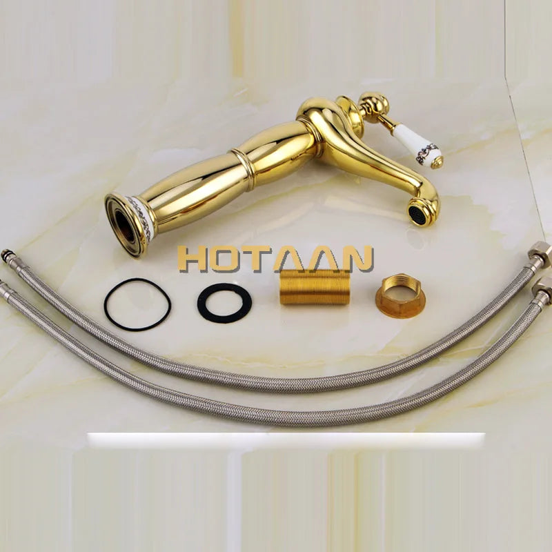 Gold Single Handle Faucet With Ceramic Taps