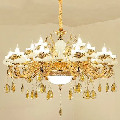 DecorBites™ Gold Crystal LED Chandelier: Elegant Lighting for Living Room, Hotel, or Villa Hall