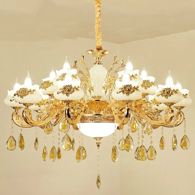 Lámpara de Araña LED de Cristal Oro Decorbites™: Iluminación Elegante para Sala de Estar, Hotel o Salón de Villa