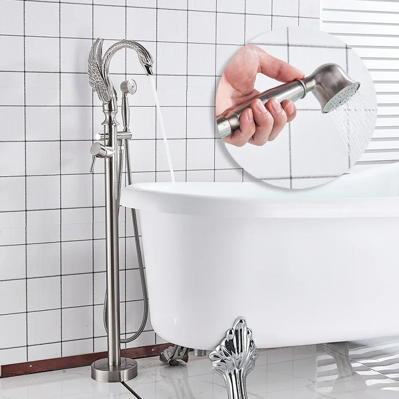 DecorBites™ Black Bathtub Faucet Hot Cold Water Mixer Taps Shower Set Floor Mounted