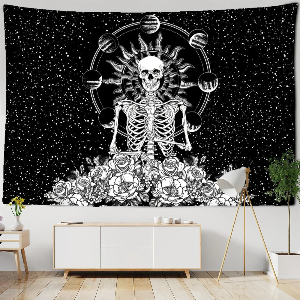 Decobites Wall Tapestry Hanging Decor Witchcraft Hippie Astrology Sun Moon Skull