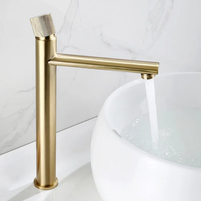 DecorBites™ Gold Brass Bathroom Basin Faucet Single Handle Deck Mounted Brushed Gold Tap