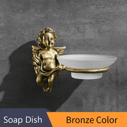 حامل صابون ذهبي على شكل ملاك من DecorBites™ للحمام مثبت على الحائط