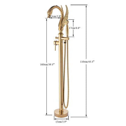 DecorBites™ Gold Swan Freestanding Bathtub Faucet with Handshower