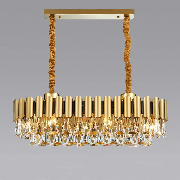 DecorBites™ Golden Stainless Steel Crystal Chandelier | LED Round Oval Lustre Fixture