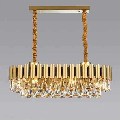 DecorBites™ Golden Stainless Steel Crystal Chandelier | LED Round Oval Lustre Fixture