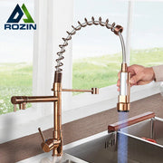 Decorbites™ Grifo de Cocina en Oro Rosa con Luz LED y Boca Giratoria con Muelle de Extracción