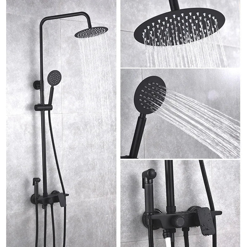 DecorBites™ Black Brass Shower Set with Tub Faucet - Rainfall Bath Mixer for Bathtub