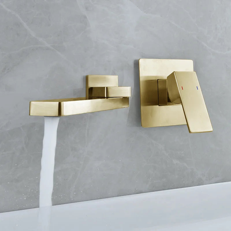 DecorBites™ Brushed Gold In-Wall Basin Faucet Set, Hot Cold Bathroom Sink Mixer Tap