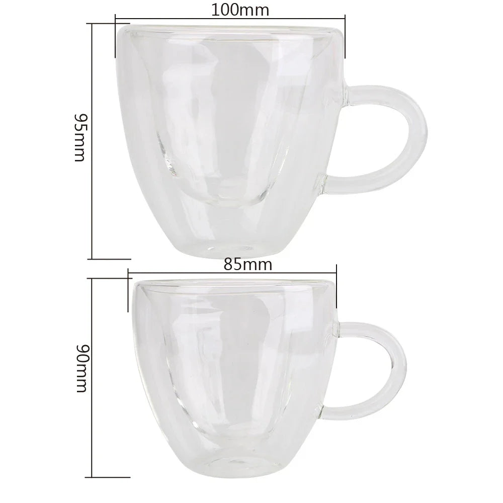 DecorBites™ Heart-Shaped Double Glass Mug | Romantic Couple Cups for Tea, Coffee