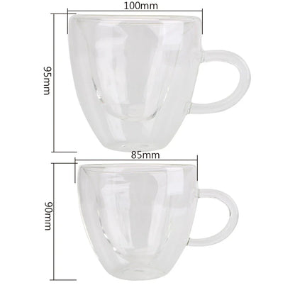 DecorBites™ Heart-Shaped Double Glass Mug | Romantic Couple Cups for Tea, Coffee