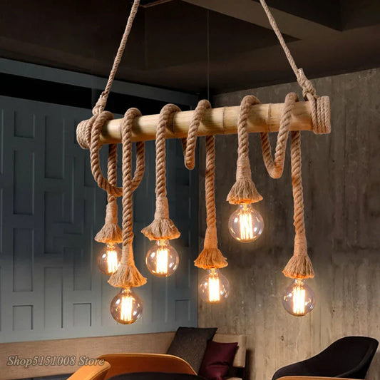 DecorBites™ Hemp Rope Pendant Lights | E27 Bulb | Creative Hanging Lamp for Home and Kitchen